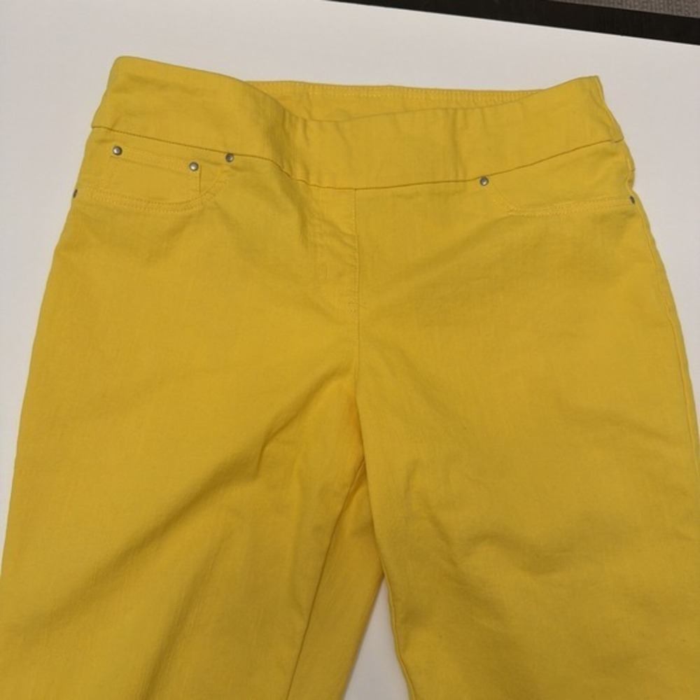 Ruby Rd. Petite 14P Yellow Pull-On Stretch Ankle Pants w/ Studded Hem. ‎    3752